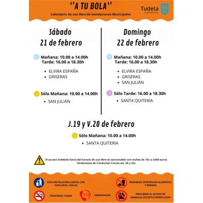 Horarios de apertura A TU BOLA. 21 y 22 febrero 2026