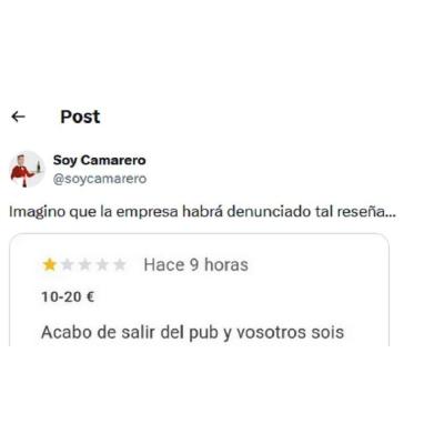 Le quitan la copa sin acabar en un pub y la reseña que publica es para que lo denuncien