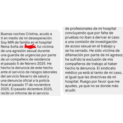 Denuncia una agresión sexual durante una guardia en el Hospital Reina Sofía de Tudela