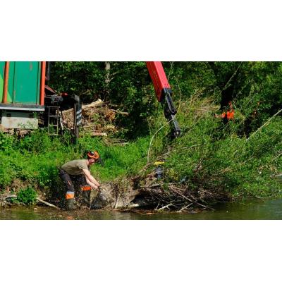 Limpieza de restos vegetales, troncos y residuos urbanos en las riberas del Arga a la altura de la Magdalena y de zonas de Rochapea