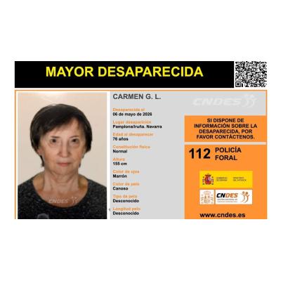 Buscan a una mujer de 76 años desaparecida en Pamplona: solicitan colaboración ciudadana